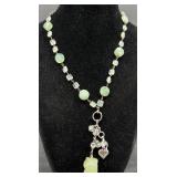 Light Green Jade Beaded Sterling Charm Necklace