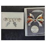 2 Taxco Sterling Silver Pins - Abalone & Charms