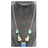 Sterling Silver Lapis, Malachite, Agate Necklace