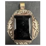 Vntg Sterling Silver Onyx Pendant w Animal Design