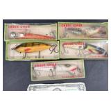 5 Vntg Creek Chub Bait Co Fishing Lures in Boxes