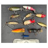 11 Vintage Fishing Lures - Shakespeare, Heddon +