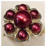 Sterling Silver Maroon Colored Pearl Ring Sz 8