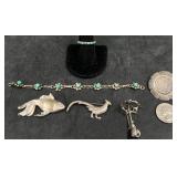 Sterling Silver Bracelet, Brooches & Ring