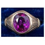 Vntg 10KT Yellow Gold Ring w Large Pink Sapphire