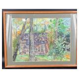 Original Rustic Cabinï¿½Framed Watercolor Painting