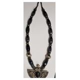 Sterling Silver & Onyx Pendant Statement Necklace