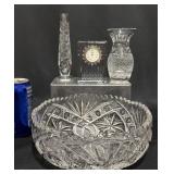 2 Crystal Flower Vases, Bowl, Clock - Waterford +