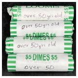 4 Rolls of Dimes At Least 50 Years Old