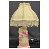 Vntg Porcelain Romantic Couple Lamp w Shade Works