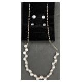 Sterling Baroni Grey Pearl Necklace Set & Earrings