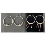 2 Pairs Sterling Silver Hoop Earrings