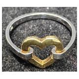 Sterling Silver & Gold Tone Heart Ring Sz 8
