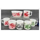 Vntg Hazel Atlas Milk Glass Cereal Bowl & 6 Mugs