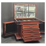 Large Locking Wooden Jewelry Box w Mirror, Keys