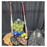 Softball Equipment - Bats, Gloves, Balls, Bag