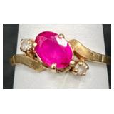 Vintage 10KT Gold Pinkish Ruby Gemstone Ring Sz 6