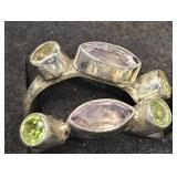 2 Sterling Silver Amethyst Rings- Peridot, Citrine