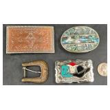 4 Vintage Western Belt Buckles - Abalone +