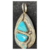 Vtg Sterling Effie Calavaza Zuni Turquoise Pendant