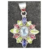 Vintage Sterling Silver Multi-Stone Gem Pendant