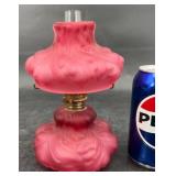 Vntg Mini Fenton Pinkï¿½Plume Patternï¿½Glass Oil Lamp