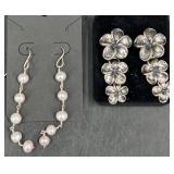 2 Pairs Sterling Earrings - White Pearl, Plumeria