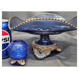 Antique US Blue Glass EAPG Bowl, Toothpick Holder