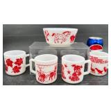 Vntg Hazel Atlas Milk Glass Cerealï¿½Bowl & 4 Mugs