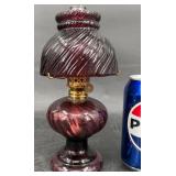 Vintage Miniature Cranberry Swirl Oil Lamp