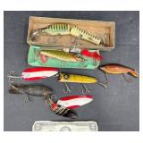 8 Vintage Fishing Lures - Heddon Lucky 13 +