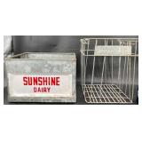 Vintage Metal Sunshine Dairy Bin & Wire Milk Crate