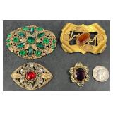 4 Vintage Colorful Fashion Brooches Pins