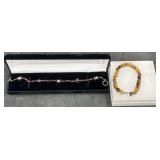 2 Sterling Beaded Bracelets - Garnet & Tiger Eye