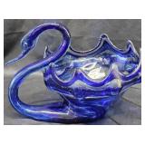 Cobalt Blue Swan Glass Bowl w Scalloped Rim