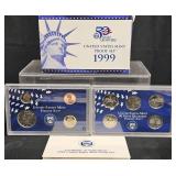 1999 US Mint Proof Set w Coins & Quarters