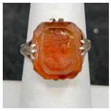 Sterling Silver Ring w Carnelian Intaglio Sz 6.5