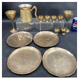 Vntg Brass Tableware - Goblets, Pitcher, Plates +