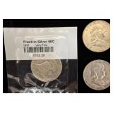 3 U.S. Franklin Silver Half Dollars 1951, 1963