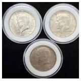 3 U.S. 1964 Silver Kennedy Half Dollars - D & P