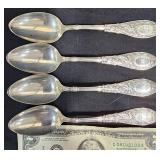 4 Matching Sterling Teaspoons w Ornate Handles