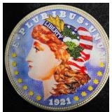 1921 Morgan Silver Dollar Colorized Fine