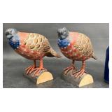 Pair Vintage Hand-Carved Painted Quail Figurines