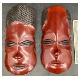 Vntg Hand-Carved African Wood Man Women Heads