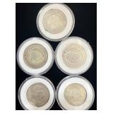 5 Austria 20-Kreuzer Silver Coins VG