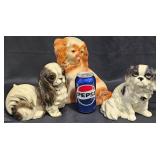 Three Dog Figurines - Chalkware & Ceramic