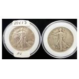 2 U.S. Walking Liberty Silver Half Dollars