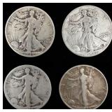 4 U.S. Walking Liberty Silver Half Dollar Coins