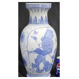 Blue & White Porcelain China Vase w Florals