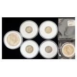 6 U.S. & Foreign Silver Coins-Kennedy Half, Barber